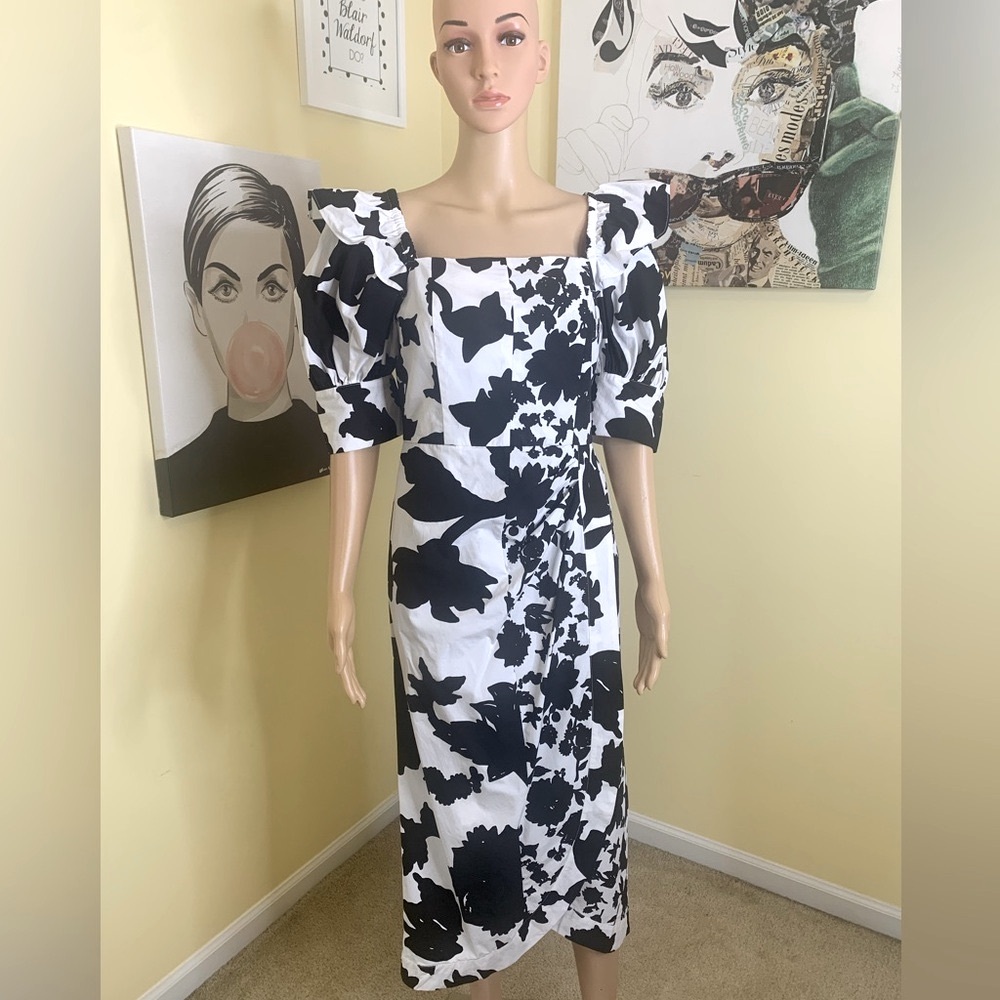 💫HP‼️💫 NWOT CHRISTOPHER JOHN ROGERS x Target Floral Midi Dress, Black/White, 10 - Picture 5 of 10